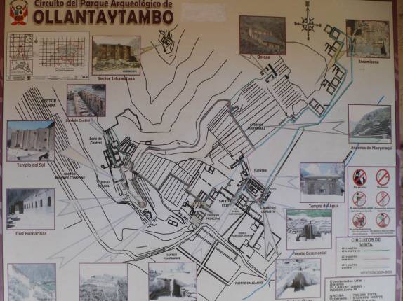 Mapa das ruínas de Ollantaytambo, no Valle Sagrado, perto de Cusco, no Peru